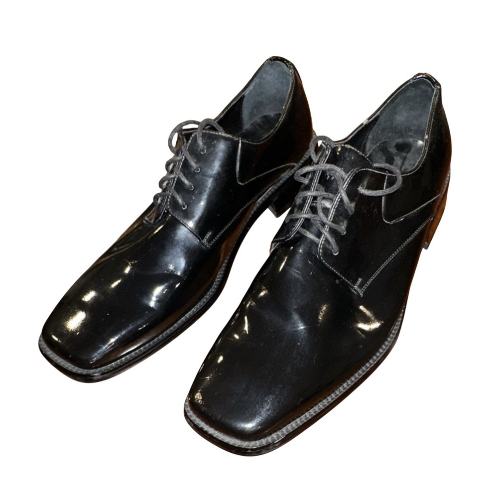Zengara Square Toe Oxford Black Leather Dress Shoes Men's US 12M